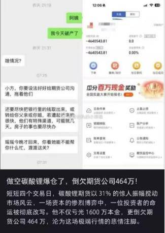 1600万本金亏完，穿仓客户倒欠期货公司464万！碳酸锂期货敲警钟