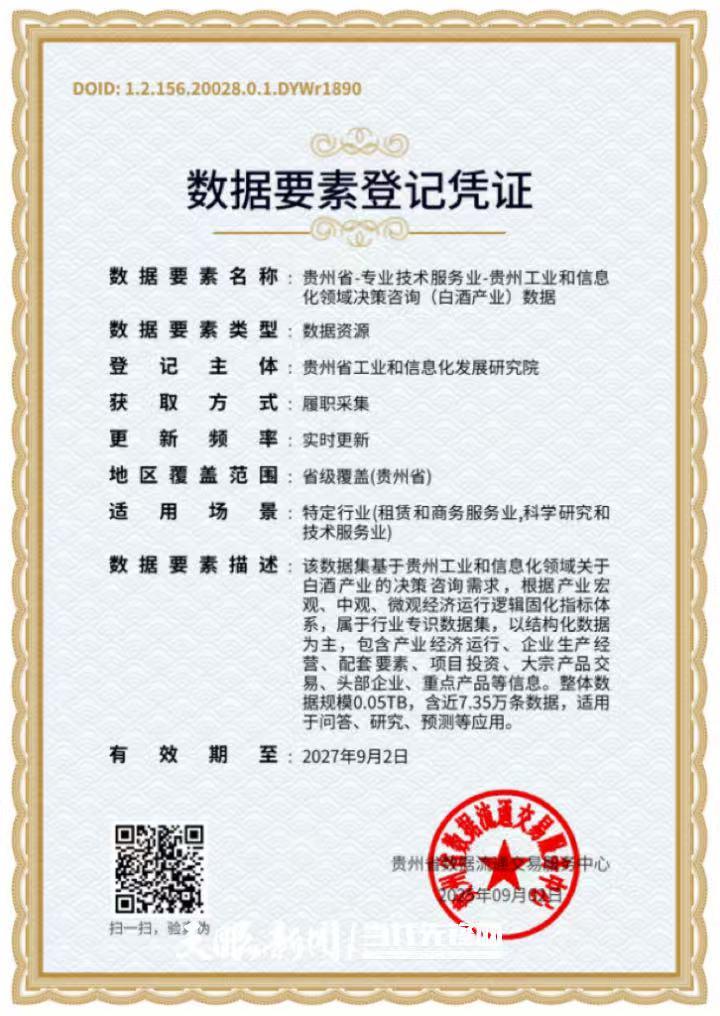 贵州发出首张工业和信息化领域决策咨询数据要素登记凭证(图2)