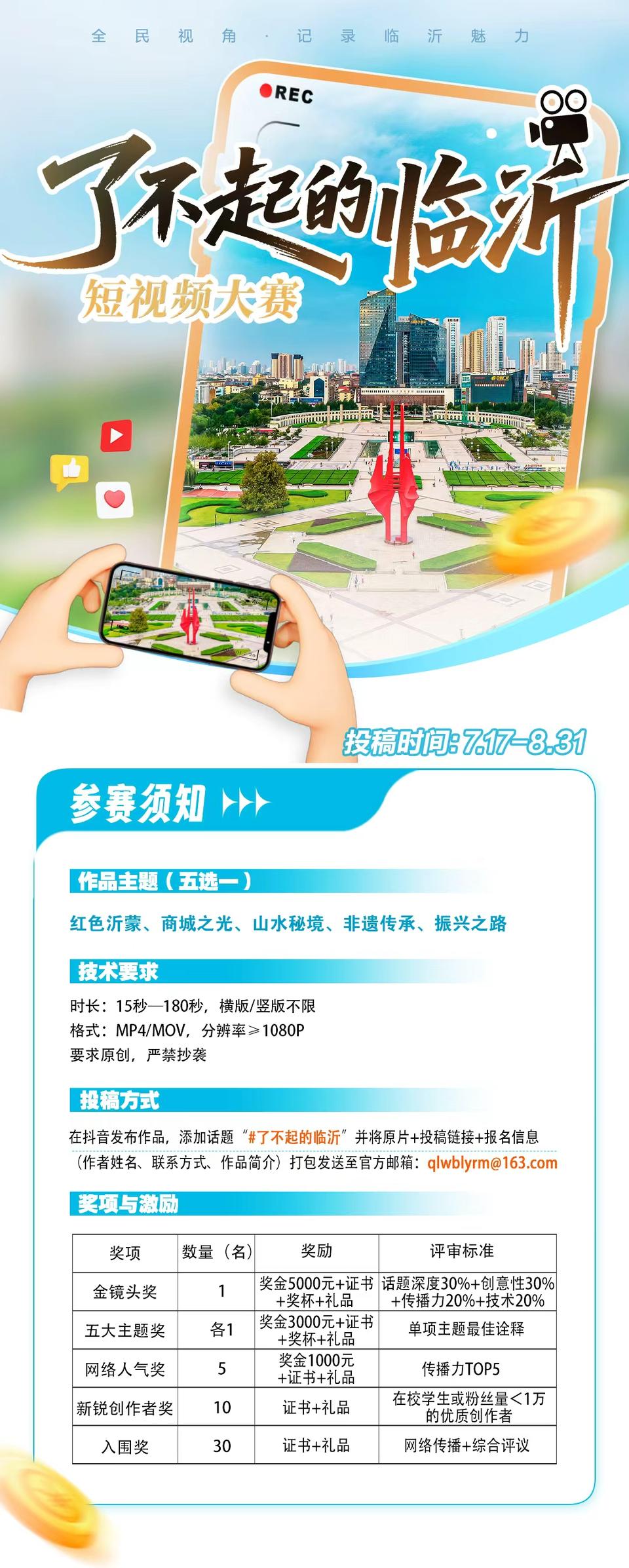 万元奖金！“了不起的临沂”短视频大赛火热征集中