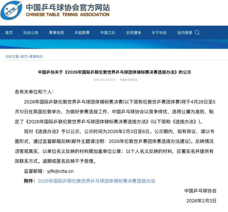 乒协公示伦敦世乒赛团体赛选拔办法，王皓马琳解读